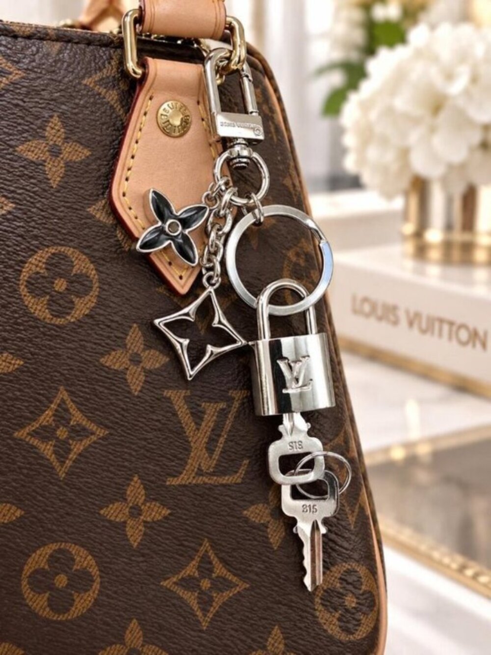 Authentic Louis Vuitton Silver Padlock 🔒 Key Set w/ Unbranded Clover Bag Charm